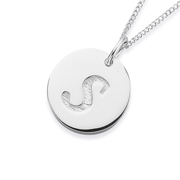 Initial S Letter Pendant in Sterling Silver