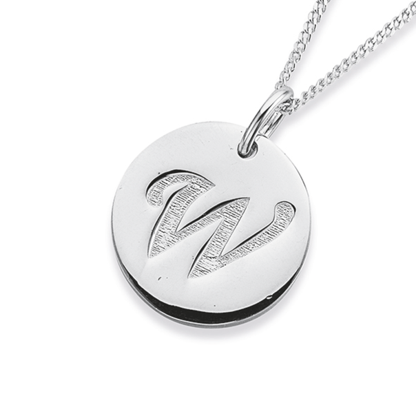 Initial W Letter Pendant in Sterling Silver