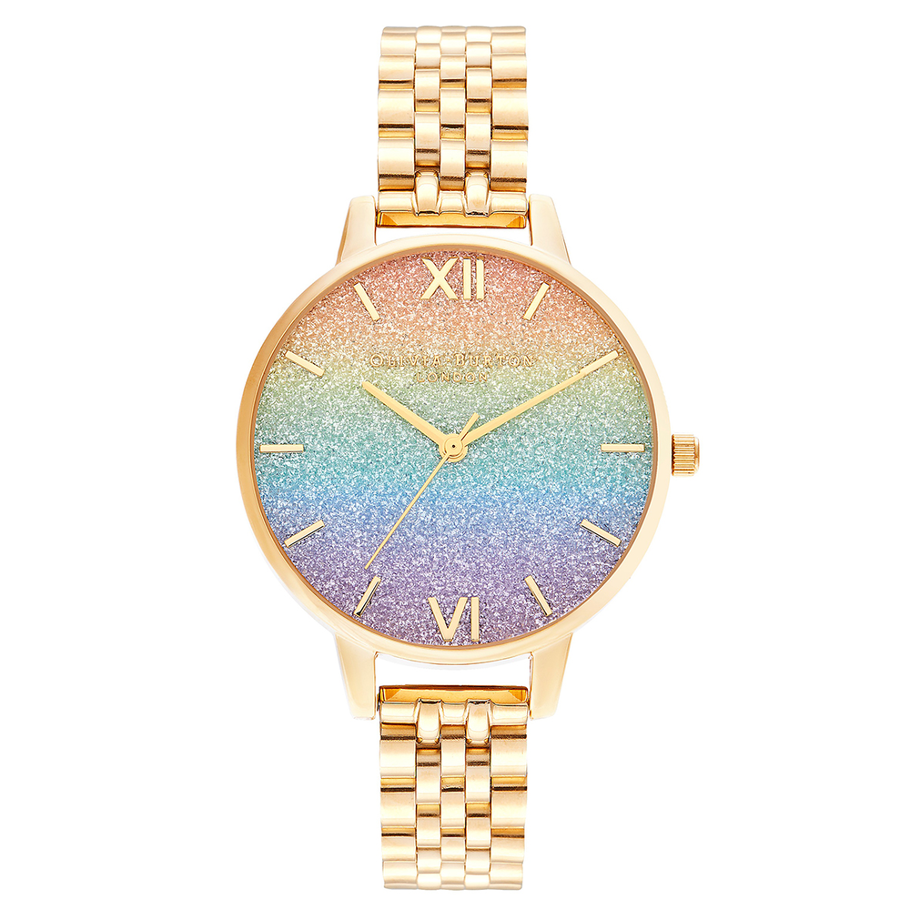 Olivia Burton Rainbow Glitter Gold Plated Watch in Gold