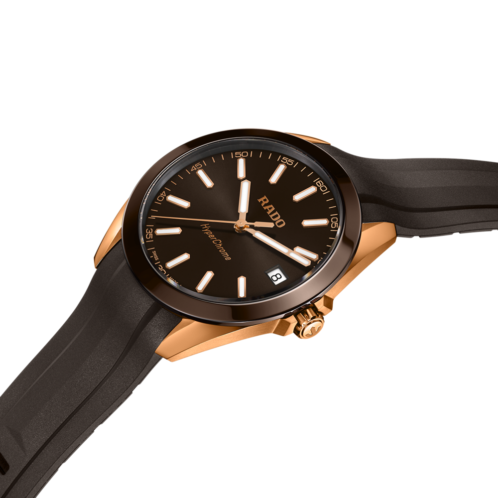 Rado Hyperchrome Brown Dial Rubber Strap Watch R32281309 in Rose
