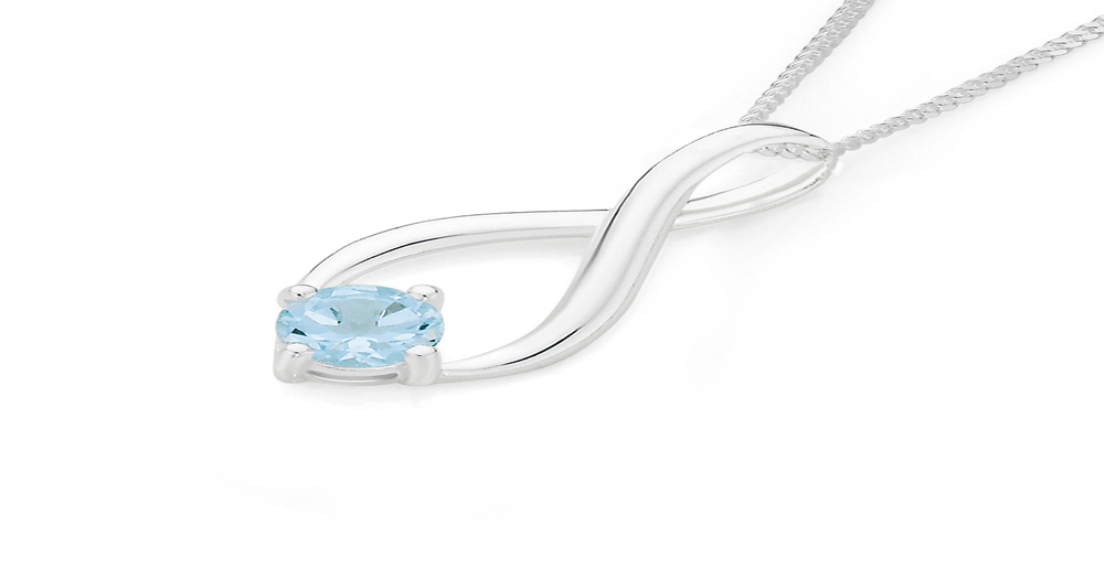 Silver Natural Blue Topaz Infinity Drop Pendant in Blue | Stewart Dawsons