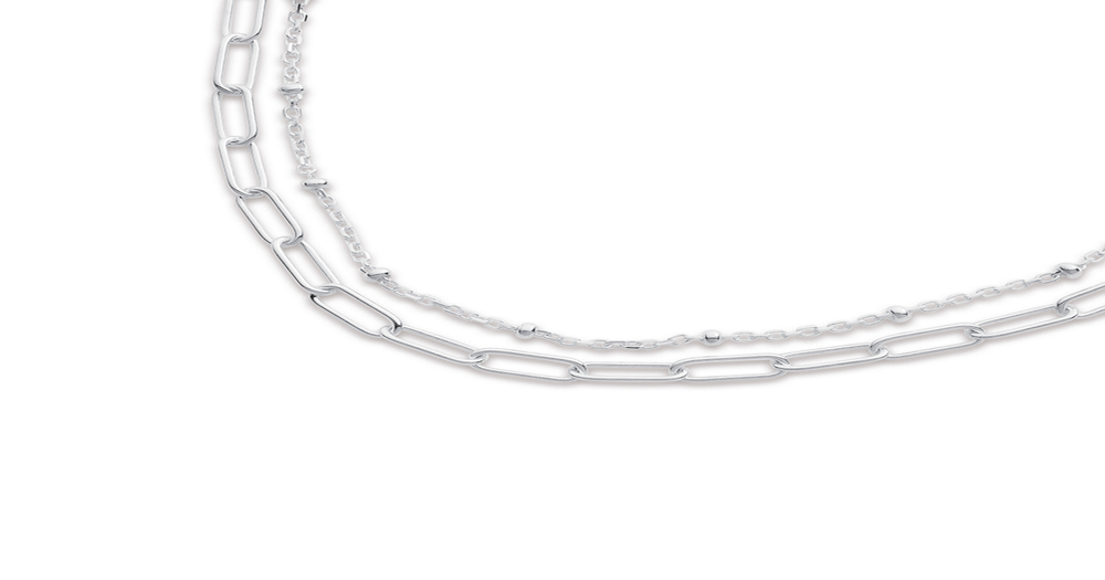 Sterling Silver 45cm Double Strand Ball & Cable Chain | Stewart Dawsons