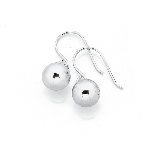 Sterling Silver 8mm Ball Drop Hook Earrings