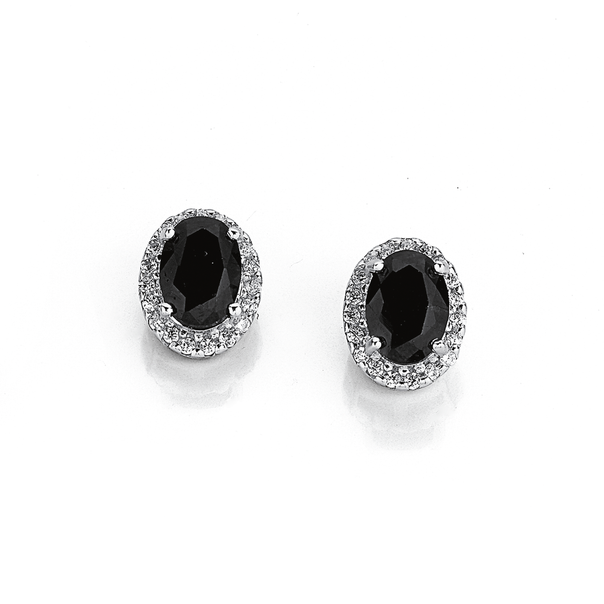 Sterling Silver Black Sapphire and Cubic Zirconia Earrings
