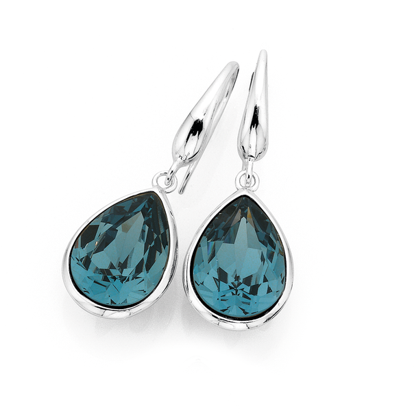 Sterling Silver Blue Crystal Pear Earrings