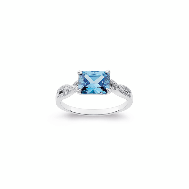 Rectangular Cz Rings Sterling Silver Blue Rectangular Cubic Zirconia Ring With Twist ...