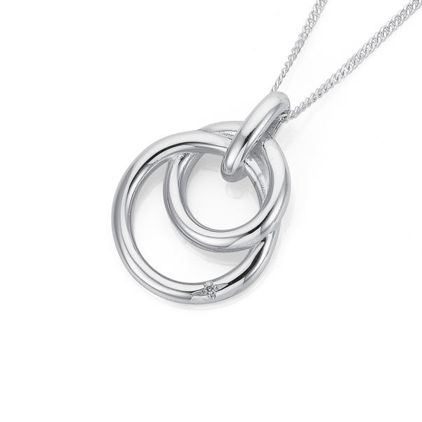 Sterling Silver Coupled Circles Pendant with Diamond