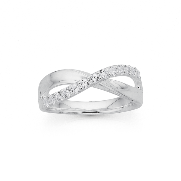 Sterling Silver Cubic Zirconia Crossover Band