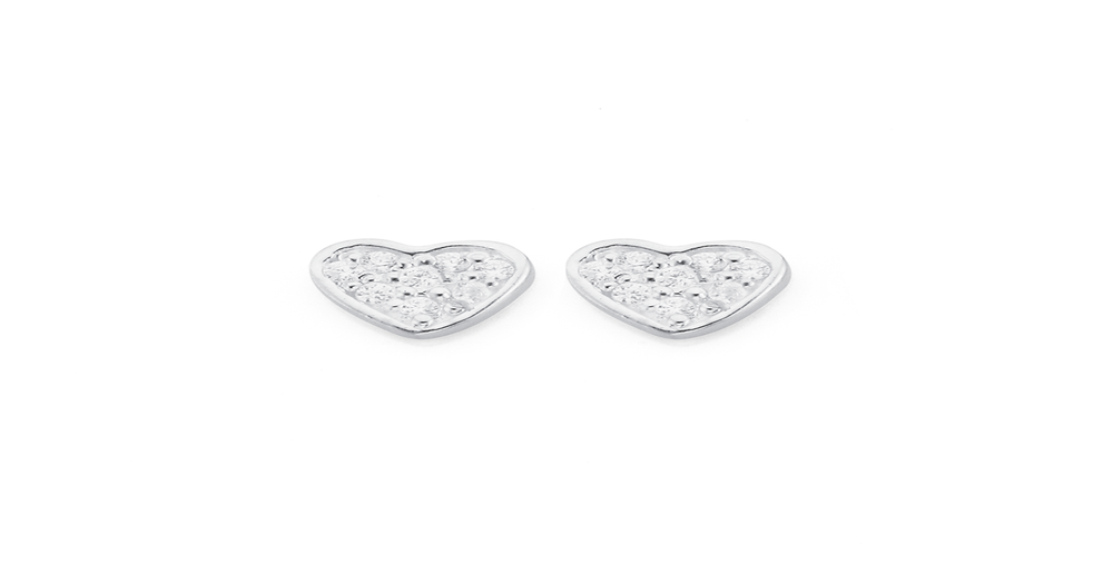 Sterling Silver Cubic Zirconia Heart Studs in Clear | Stewart Dawsons