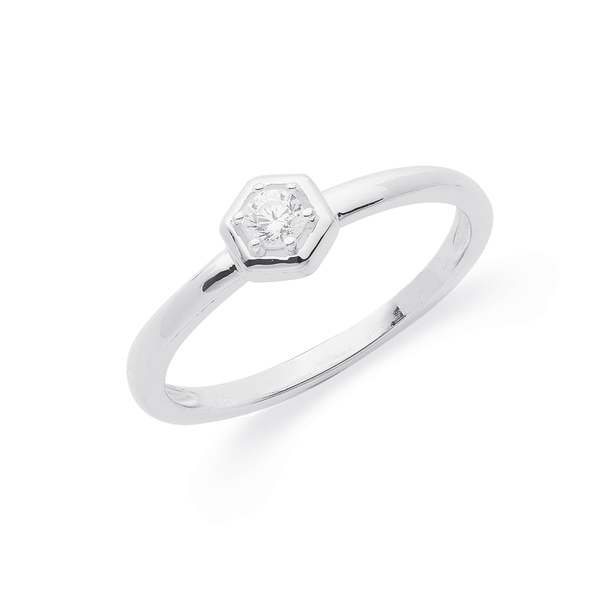Sterling Silver Cubic Zirconia Hexagon Ring