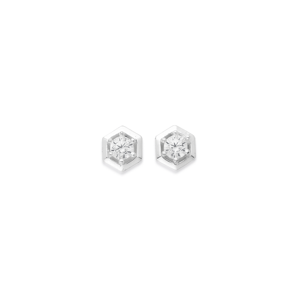 Sterling Silver Cubic Zirconia Hexagon Studs
