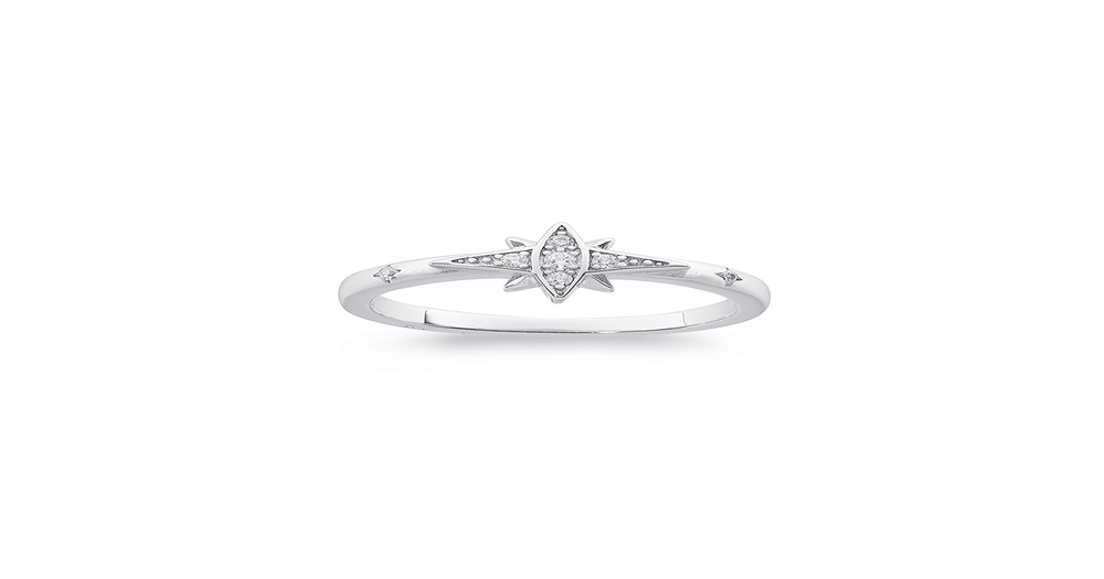 Sterling Silver Cubic Zirconia Horizontal Star Ring Size M in White ...