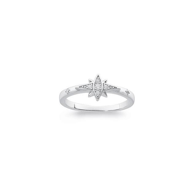 192586c01 Sterling Silver Cubic Zirconia Horizontal Star Ring Size M in White ...
