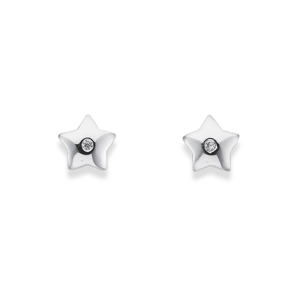 Sterling Silver Cubic Zirconia Mini Star Stud Earrings