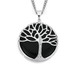 Sterling Silver Cubic Zirconia & Onyx Tree Patterned Pendant