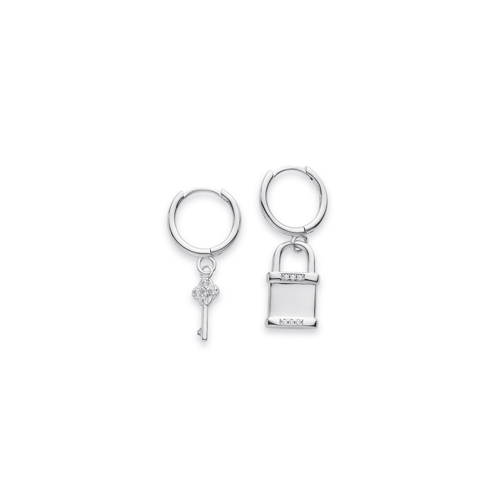 Silver Mismatched Lock Key Earrings- Order Wholesale