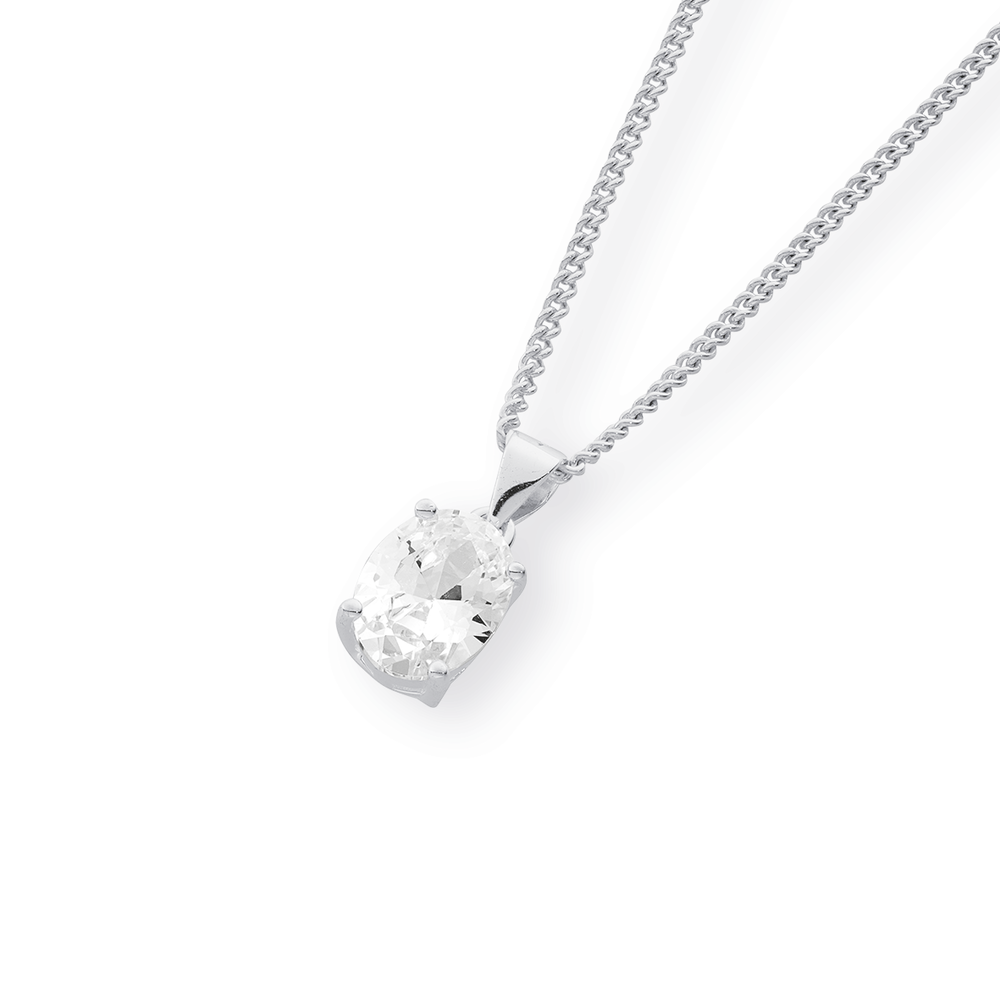 Sterling Silver Cubic Zirconia Solitaire Pendant in Clear