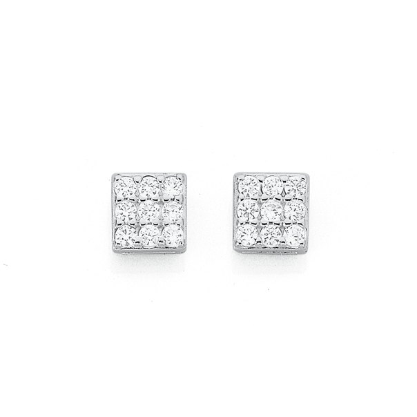 Sterling Silver Cubic Zirconia Square Studs