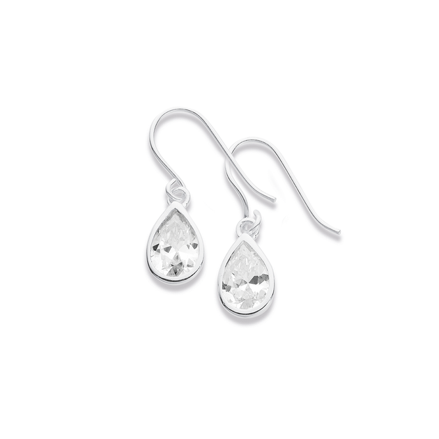 Sterling Silver Cubic Zirconia Teardrop Earrings in White