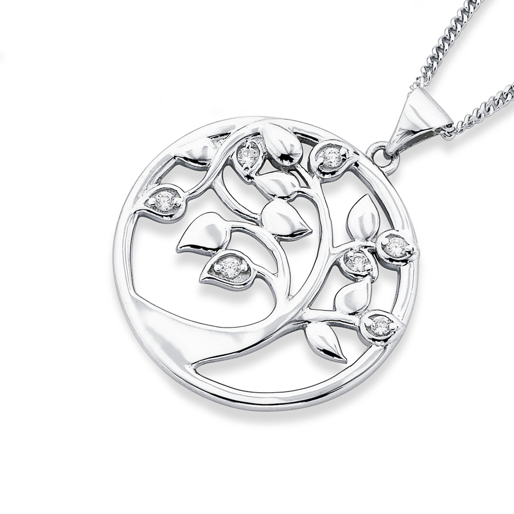 Sterling Silver & Genuine Diamond Tree of Life Necklace | Jewellerybox.co.uk