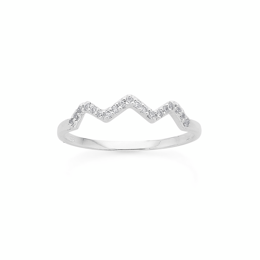 Sterling Silver Cubic Zirconia Zig-zag Stacker Ring in Clear