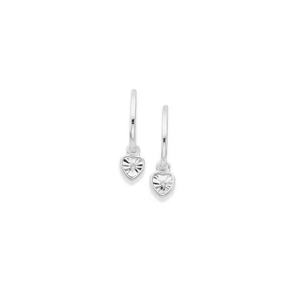 Sterling Silver Heart Earrings with Diamond