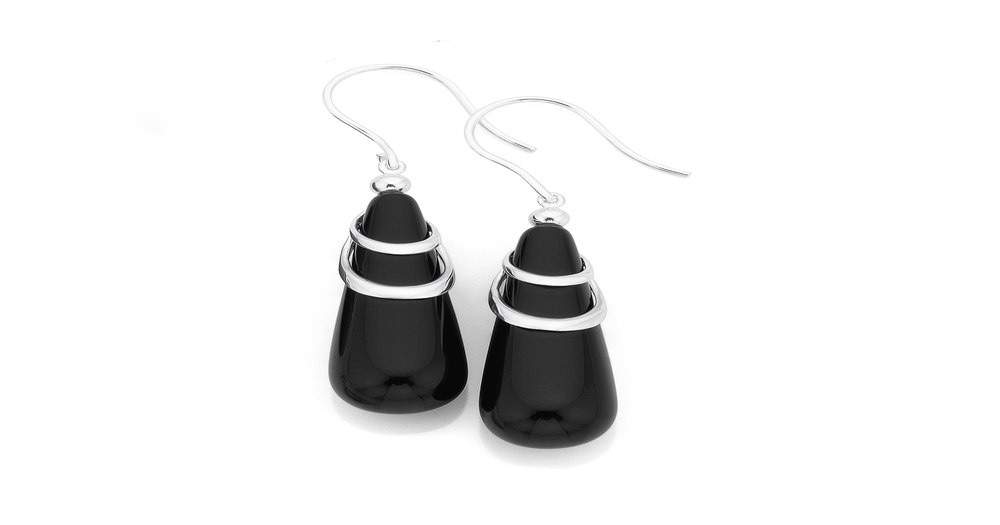 Sterling Silver Onyx Drop Earrings in Black Stewart Dawsons