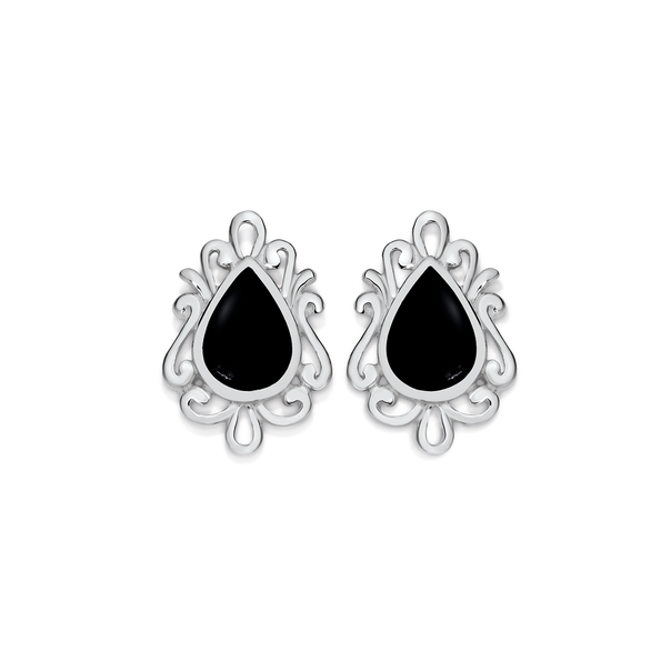 Sterling Silver & Onyx Pear Stud Earrings