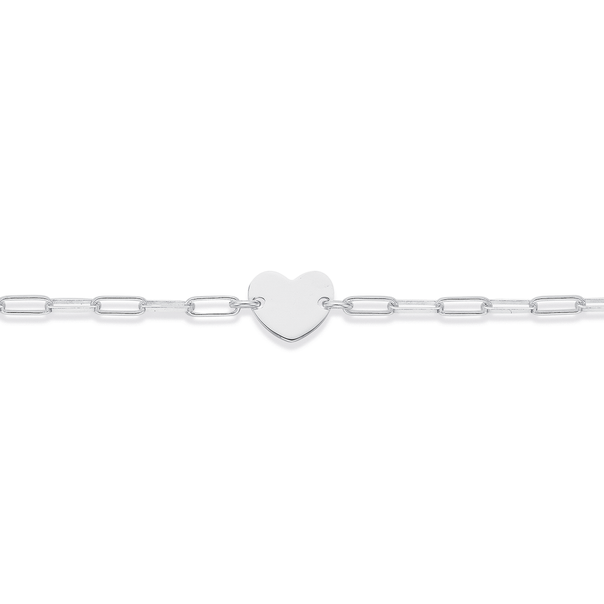 Sterling Silver Paperclip Link Bracelet with Heart