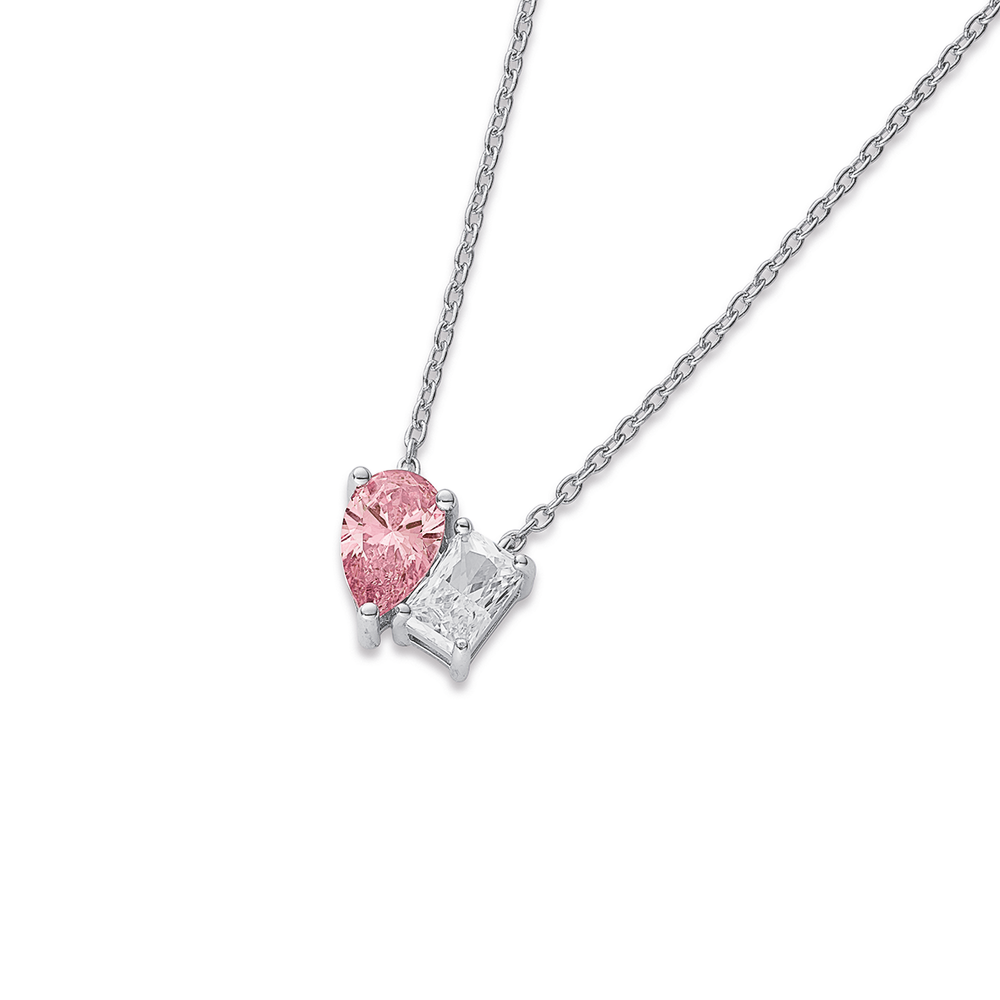 Sterling Silver Pink Cubic Zirconia Toi Et Moi Earrings in