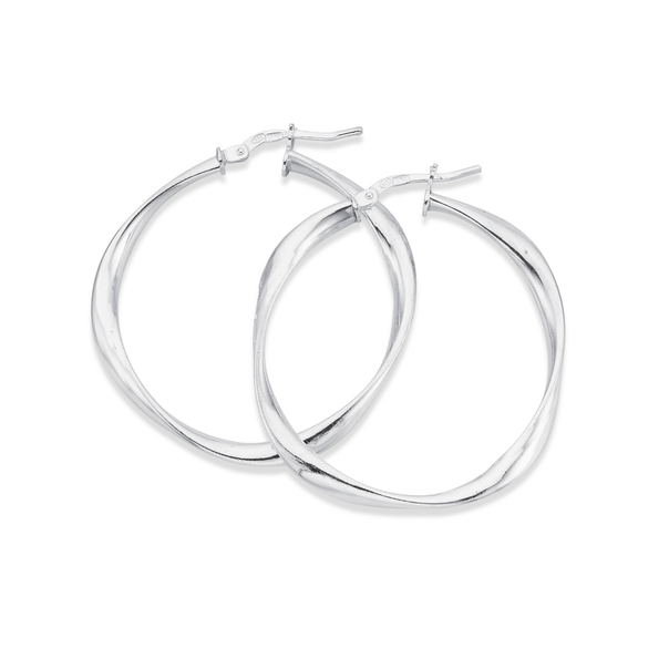Sterling Silver Ribbon Twist Hoop Earrings 30x35mm