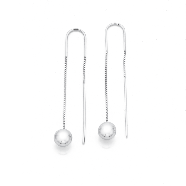 Sterling Silver Round Ball Thread Drop Earrings