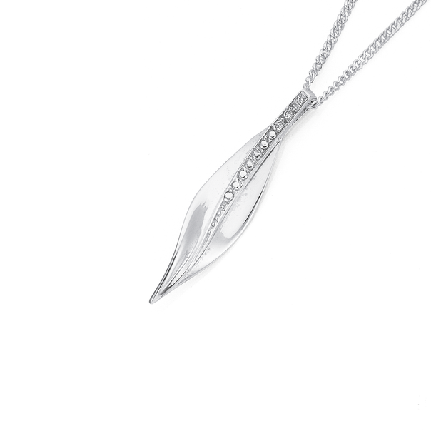 Sterling Silver Slender Leaf with Diamond Pendant