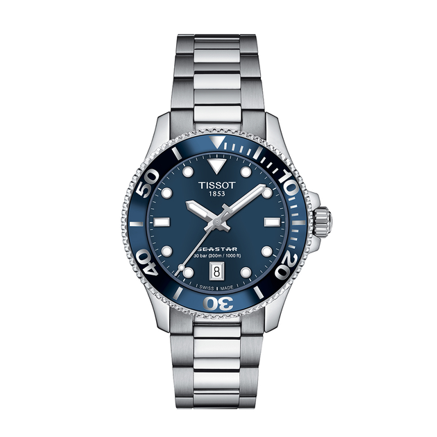 Tissot Seastar 1000 Stainless Watch Blue Dial in Silver | Stewart Dawsons